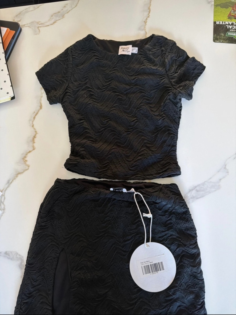 Princess Polly Black Textured Two-Piece Skirt Set
